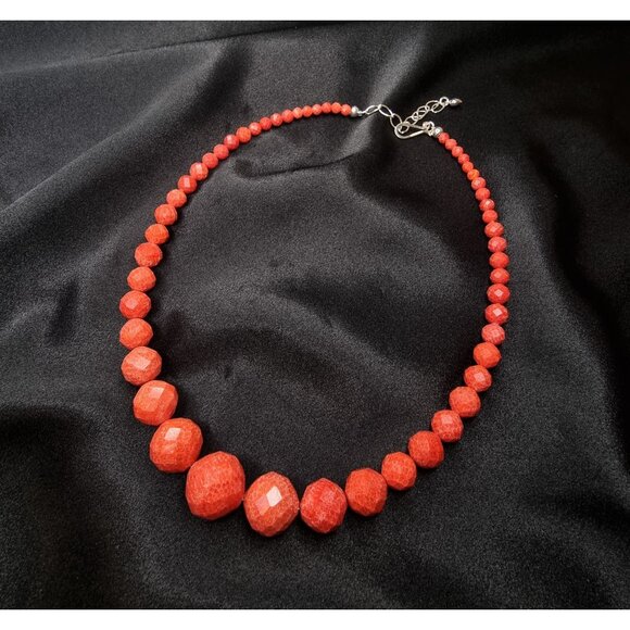 Jay King Real Coral Sterling Silver 925 Necklace With Graduated Beads - Picture 2 of 5